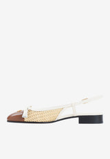 VLogo Leather and Raffia Slingback Flats