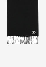 Valentino VLogo Wool Knit Fringed Scarf Black 9Y2ET028UJC/T_VALE-9RA
