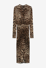 Dolce & Gabbana Leopard Print Draped Midi Dress Brown F615DTFS8DM/T_DOLCE-HY13M