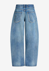 Alaïa Curved-Leg Faded Denim Pants Blue AA9P1406D020DDE/T_ALAIA-A20