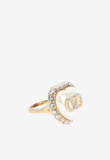 VLogo Heart-Shaped Crystal Paved Ring