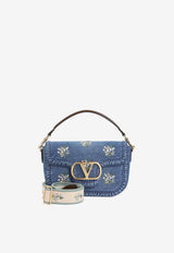 Medium Alltime Embroidered Denim Shoulder Bag