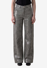 Federica Tosi Sequin-Embroidered Denim Pants Gray 30822-307-80