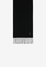 AMI PARIS Ami De Coeur Wool Scarf Black USF705AW0047/T_AMI-001