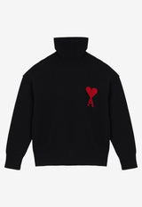 AMI PARIS Ami De Coeur Turtleneck Sweater Black UKS839U018/T_AMI-009