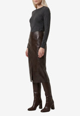Federica Tosi Croc-Embossed Leather Midi Skirt Dark Brown 30704-301-69