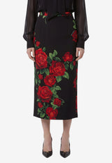 Dolce & Gabbana Rose Print Midi Skirt Multicolor F4CSJT-FSA9R-HN6EJ