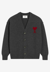 AMI PARIS Intarsia Knit Ami De Coeur Cardigan Gray UKC367U018/T_AMI-084