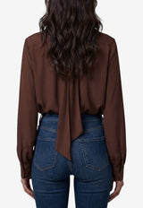 Federica Tosi Silk-Blend Shirt with Bow Brown 31107-304-69