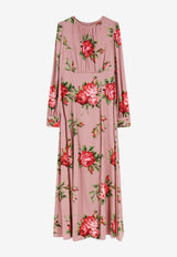 Dolce & Gabbana Bouquet Rose Print Maxi Silk Dress Pink F610OTFSA8QHF5ZN_BOUQUET ROSE_40005284