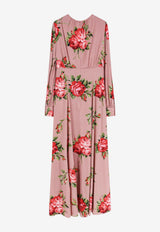 Dolce & Gabbana Bouquet Rose Print Maxi Silk Dress Pink F610OTFSA8QHF5ZN_BOUQUET ROSE_40005284