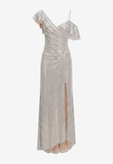 Self-Portrait One-Shoulder Rhinestone Embellished Ruffled Dress Champagne PF26041XACHCHAMPAGNE_Champagne_70013725