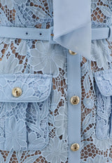 Self-Portrait Floral Lace Belted Shirt Dress Light Blue PF26111MBLBLUE_BLUE_70014124