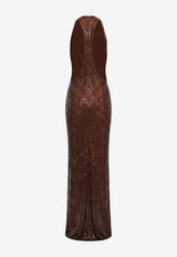 Self-Portrait Rhinestone Embellished Draped Gown Brown PF26041XBBRBROWN_BROWN_70014433