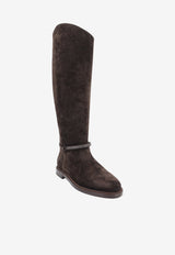 Brunello Cucinelli Embellished Strap Knee-High Suede Boots Brown MZSFC3316C9795_PEPPER_70014723