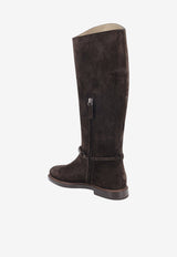 Brunello Cucinelli Embellished Strap Knee-High Suede Boots Brown MZSFC3316C9795_PEPPER_70014723