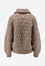 Brunello Cucinelli Micro-Sequin Chunky Knit Zip Cardigan Brown MNT347516CLE69_BROWN_70014890