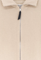Maison Margiela Wool-Blend Ribbed Zip-Up Cardigan Beige S51HP0035S17781105F_BROWN_70013724
