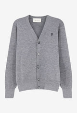 AMI PARIS Ami De Coeur Wool Cardigan Gray HKC361001A336_GRISCENDRECHINE/NOIR_70231794