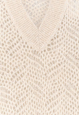 Brunello Cucinelli V-neck Cashmere Sweater Ivory MRG562502CEZ53_IVORY_70014808