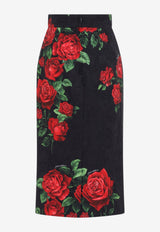 Rose Print Midi Skirt