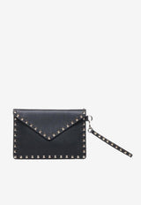 Valentino Rockstud Pouch Bag in Grained Leather Black 9W2P0P87-VSH-0NO