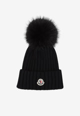 Logo Patch Wool Pompom Beanie