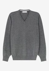 Brunello Cucinelli Knitted Cashmere V-neck Sweater Gray M2200162CHE50_BOSCOGRIGIO_70014664