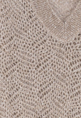 Brunello Cucinelli Mohair-Blend Sweater with Dazzling-Pattern Beige MRG562502CMV48_BROWNCALDO_70014779