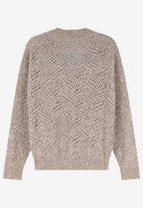 Brunello Cucinelli Mohair-Blend Sweater with Dazzling-Pattern Beige MRG562502CMV48_BROWNCALDO_70014779
