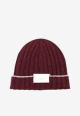 Brunello Cucinelli Ribbed Contrast Trim Beanie Burgundy M2240900CNH22_BURGUNDY_70014884