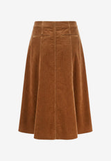 Polo Ralph Lauren Corduroy Midi Flared Skirt Brown 211B17568001_TAN_70027120