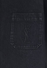 Saint Laurent Cassandre Embroidered Denim Overshirt Black A007M4Y07YD1238_BLACKSAND_70422212
