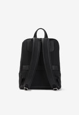Embossed Logo Grained Leather Backpack
