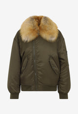 Zip-Up Bomber Jacket with Fur Collar