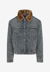 Vintage Denim Jacket with Fur Collar