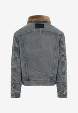 Vintage Denim Jacket with Fur Collar