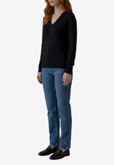 The Row Phora V-neck Ribbed Sweater Black R000627-Y166-BLK
