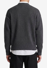 AMI PARIS Intarsia Knit Ami De Coeur Cardigan Gray UKC367-018-084