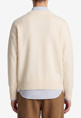 AMI PARIS Intarsia Knit Ami De Coeur Sweater Cream UKS838-018-151