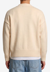 AMI PARIS Intarsia Knit Ami De Coeur Cardigan Beige UKC367-018-154