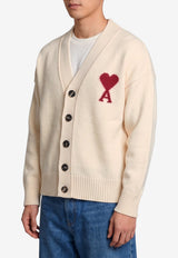 AMI PARIS Intarsia Knit Ami De Coeur Cardigan Beige UKC367-018-154