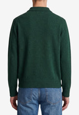 AMI PARIS Intarsia Knit Ami De Coeur Polo Sweater Green UPL408-KN0135-A279
