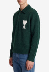 AMI PARIS Intarsia Knit Ami De Coeur Polo Sweater Green UPL408-KN0135-A279