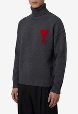 AMI PARIS Intarsia Knit Ami De Coeur High-Neck Sweater Gray UKS839-018-084