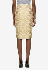 Saint Laurent Metallic Brocade Pencil Skirt Gold 876037-Y3L71-9243
