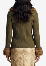 Saint Laurent Faux-Fur Trimmed Cable Knit Cashmere Cardigan Green A003KN-Y77OG-1310