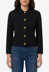 Saint Laurent Cropped Wool Polo Cardigan Black A0044Z-Y76TR-1000