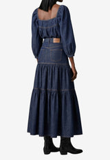 Saint Laurent Tiered Denim Maxi Country Skirt Indigo 874178-Y03GB-4240