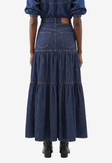 Saint Laurent Tiered Denim Maxi Country Skirt Indigo 874178-Y03GB-4240